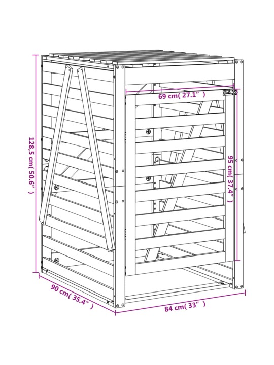 Úložný box na popelnici hnědý 84x90x128,5 cm masivní borovice