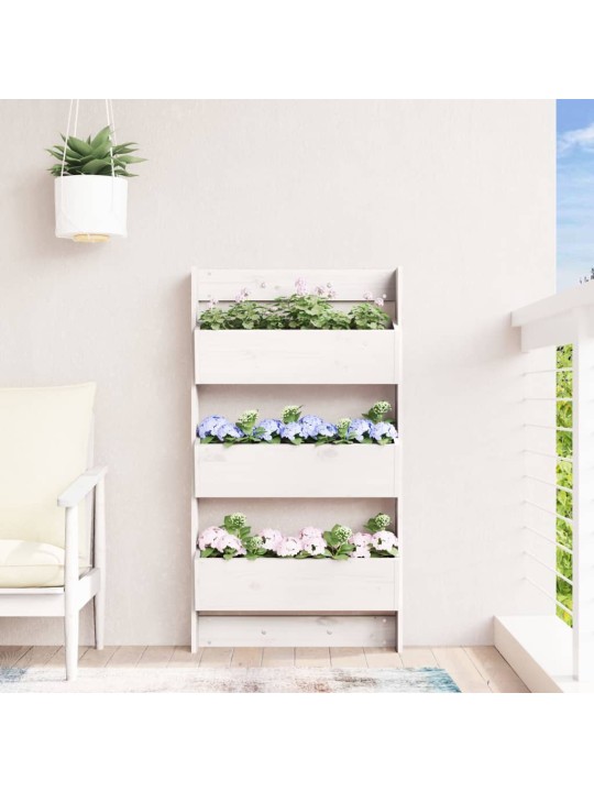 Nástěnný truhlík 3patrový 60x18,5x110 cm bílý masivní borovice