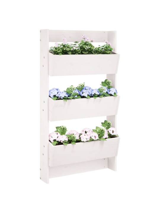 Nástěnný truhlík 3patrový 60x18,5x110 cm bílý masivní borovice