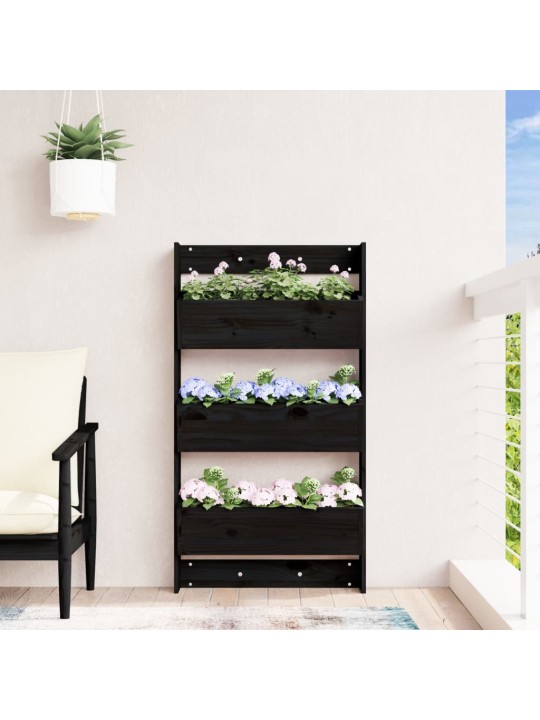 Nástěnný truhlík 3patrový 60x18,5x110 cm černý masivní borovice