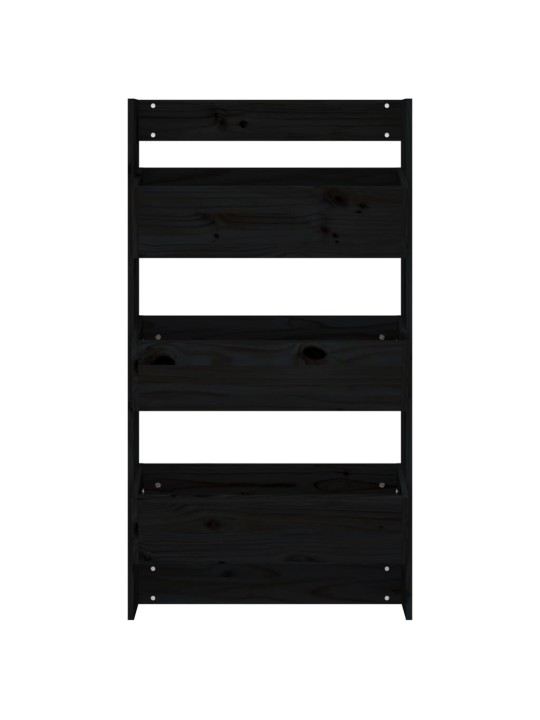 Nástěnný truhlík 3patrový 60x18,5x110 cm černý masivní borovice