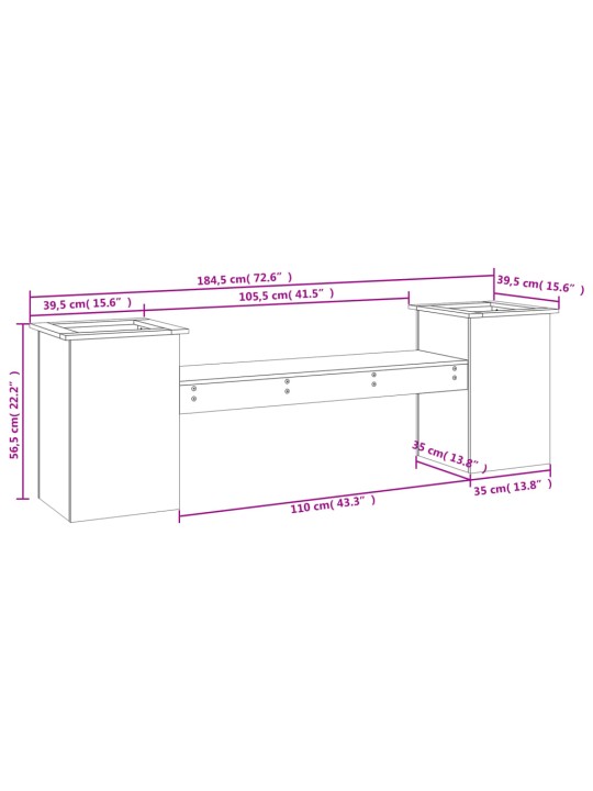 Lavice s truhlíky 184,5 x 39,5 x 56,5 cm masivní borové dřevo