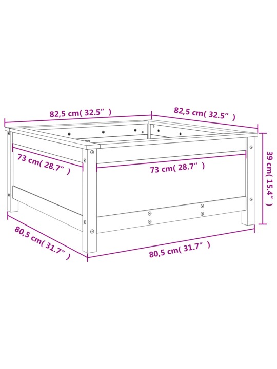 Zahradní truhlík šedý 82,5 x 82,5 x 39 cm masivní borové dřevo