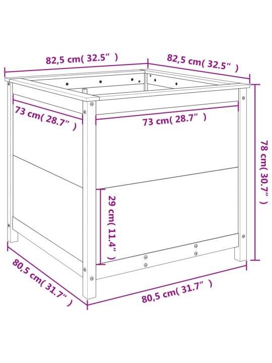 Zahradní truhlík bílý 82,5 x 82,5 x 78 cm masivní borové dřevo