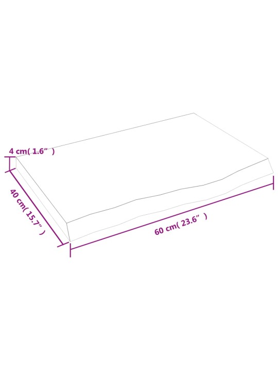 Nástěnná police 60x40x(2-4) cm neošetřené masivní dubové dřevo