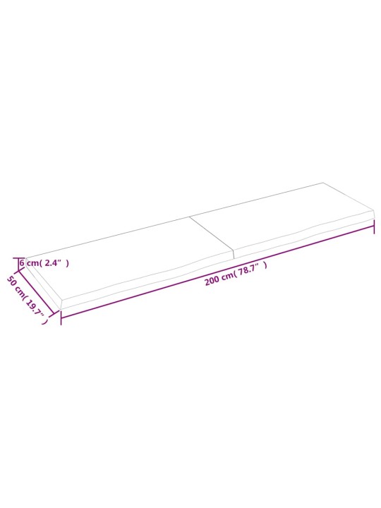 Nástěnná police 200x50x(2-6) cm neošetřené masivní dubové dřevo