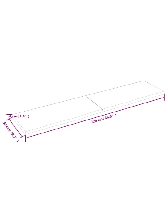 Nástěnná police 220x50x(2-4) cm neošetřené masivní dubové dřevo