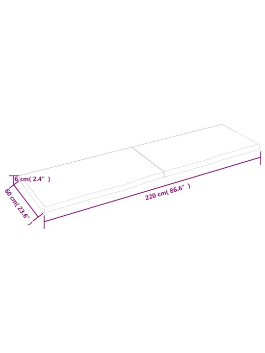 Nástěnná police 220x60x(2-6) cm neošetřené masivní dubové dřevo