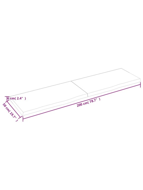 Nástěnná police hnědá 200x50x(2-6)cm ošetřený masivní dub