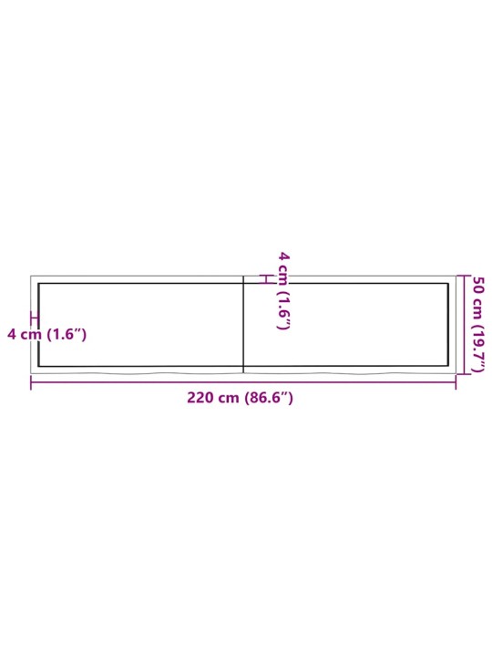 Nástěnná police hnědá 220x50x(2-4)cm ošetřený masivní dub