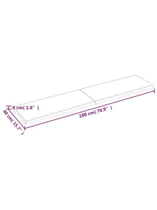 Nástěnná police tmavě hnědá 180x40x(2-4)cm ošetřený masivní dub
