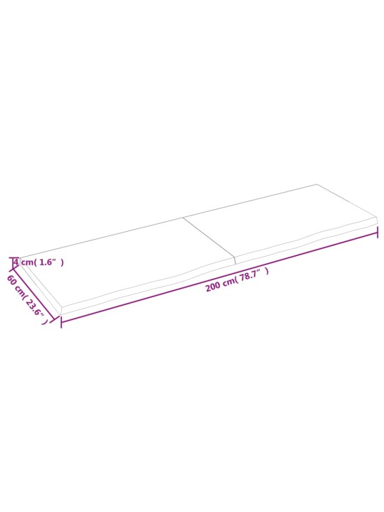 Nástěnná police tmavě hnědá 200x60x(2-4)cm ošetřený masivní dub