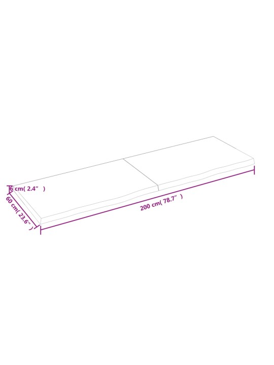Nástěnná police tmavě hnědá 200x60x(2-6)cm ošetřený masivní dub