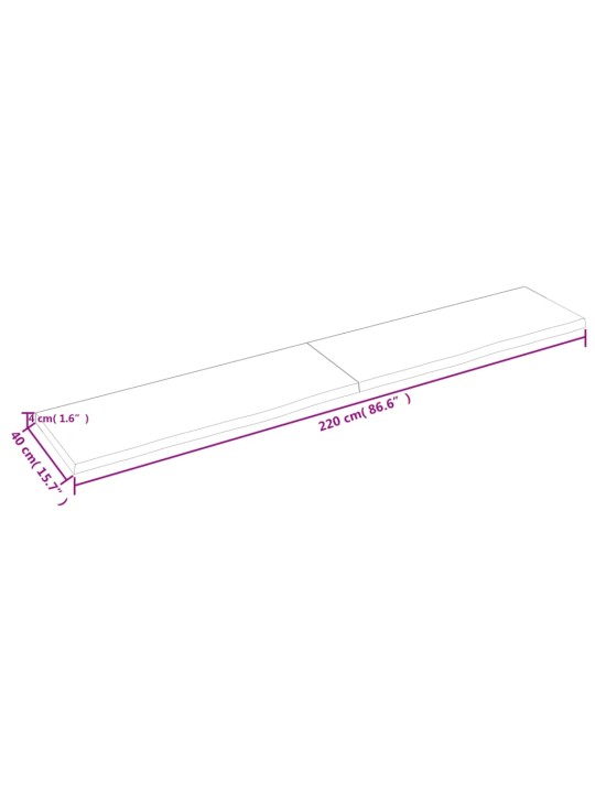 Nástěnná police tmavě hnědá 220x40x(2-4)cm ošetřený masivní dub