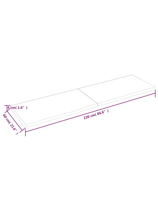 Nástěnná police tmavě hnědá 220x60x(2-4)cm ošetřený masivní dub