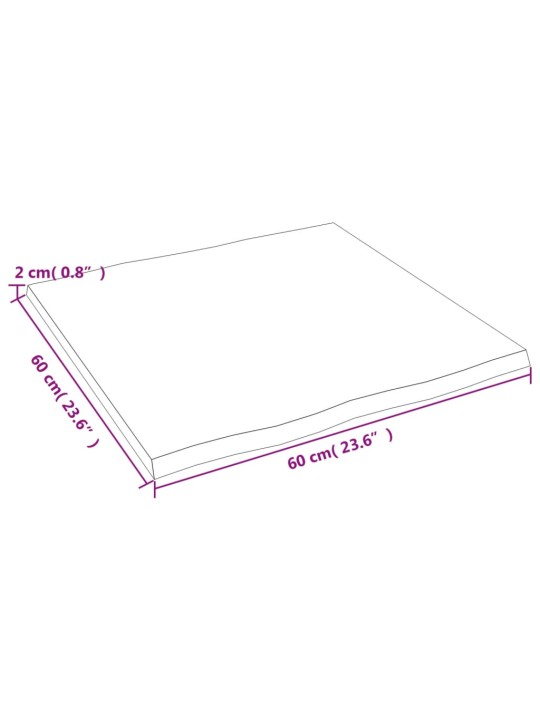 Stolní deska 60 x 60 x 2 cm neošetřený masivní dub živá hrana