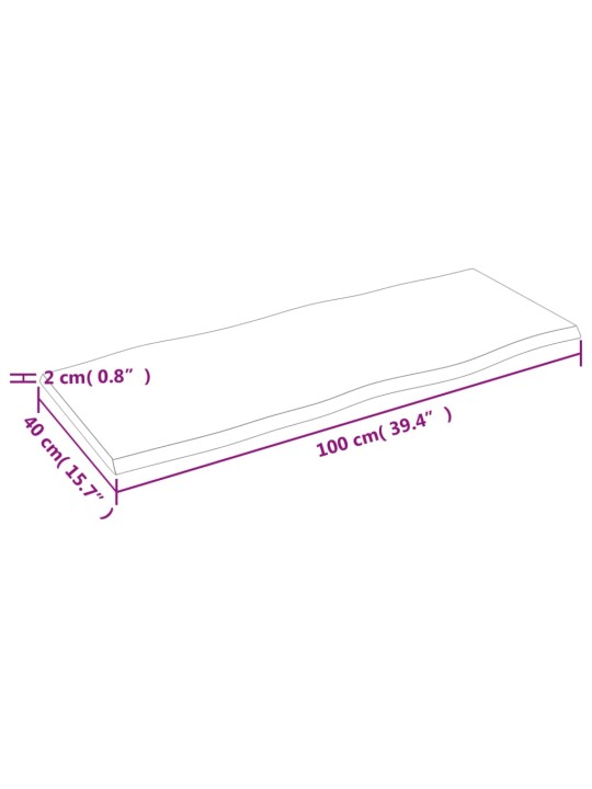 Stolní deska 100 x 40 x 2 cm neošetřený masivní dub živá hrana