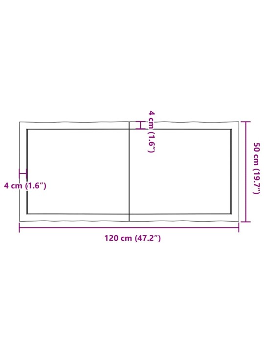 Stolní deska 120x50x(2-6)cm neošetřený masivní dřevo živá hrana