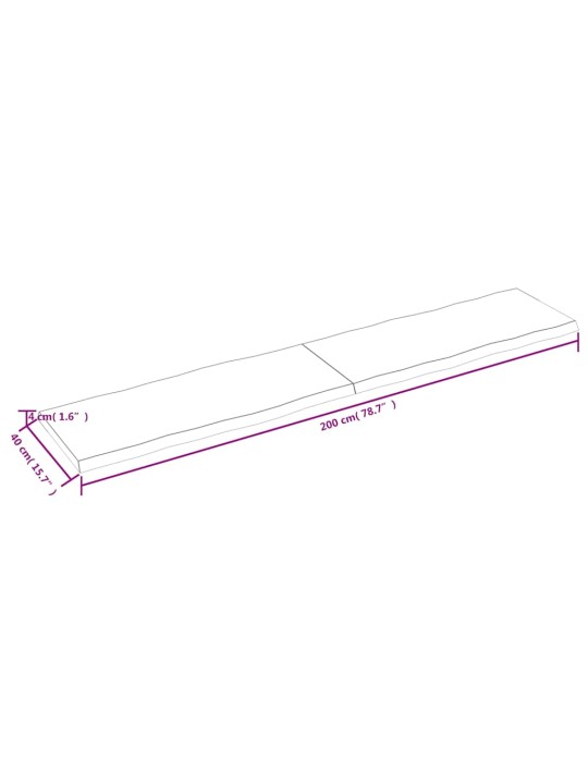 Stolní deska 200x40x(2-4)cm neošetřený masivní dřevo živá hrana
