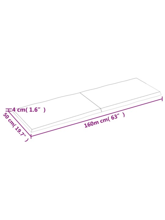Stolní deska hnědá 160x50x(2-4)cm ošetřený dřevo živá hrana