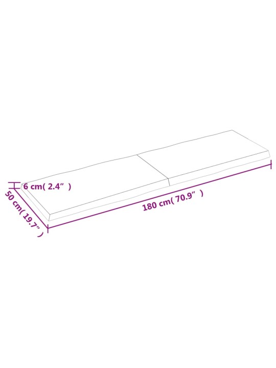 Stolní deska hnědá 180x50x(2-6)cm ošetřený dřevo živá hrana