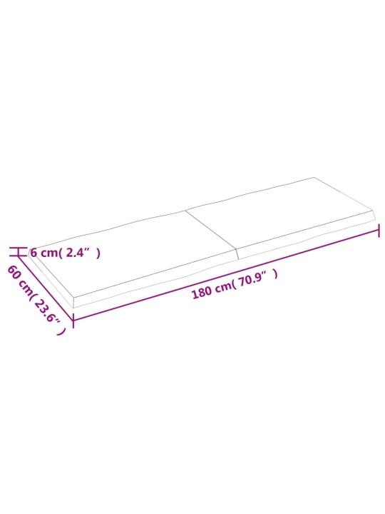 Stolní deska hnědá 180x60x(2-6)cm ošetřený dřevo živá hrana