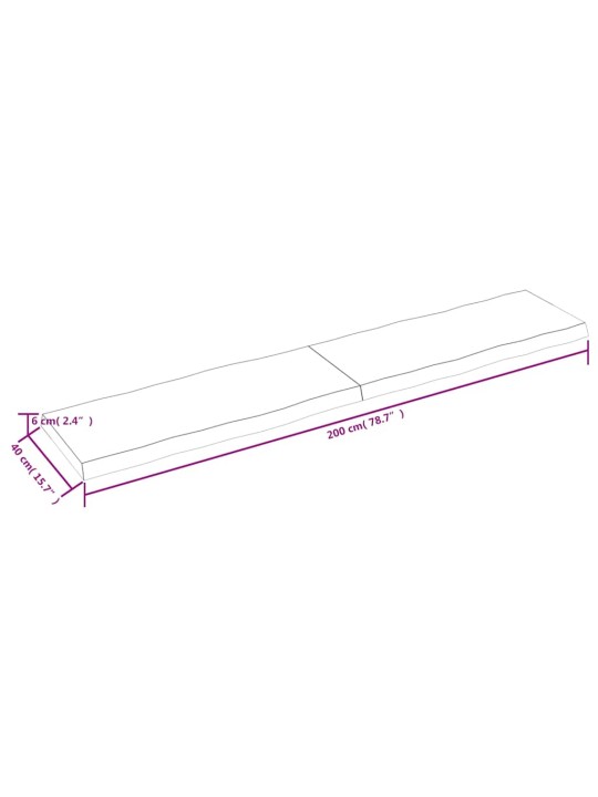 Stolní deska hnědá 200x40x(2-6)cm ošetřený dřevo živá hrana