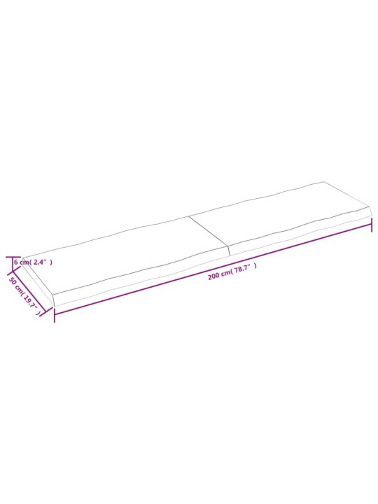 Stolní deska hnědá 200x50x(2-6)cm ošetřený dřevo živá hrana