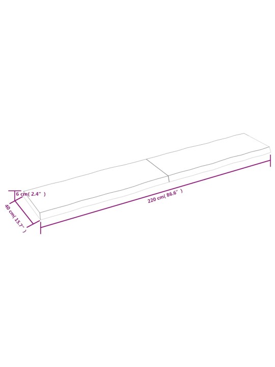 Stolní deska hnědá 220x40x(2-6)cm ošetřený dřevo živá hrana