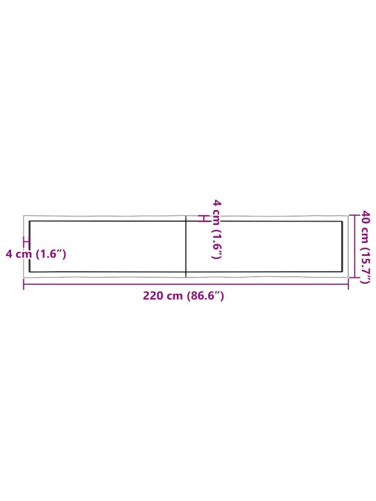 Stolní deska hnědá 220x40x(2-6)cm ošetřený dřevo živá hrana