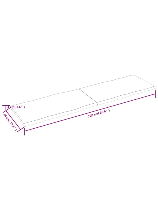 Stolní deska hnědá 220x60x(2-4)cm ošetřený dřevo živá hrana
