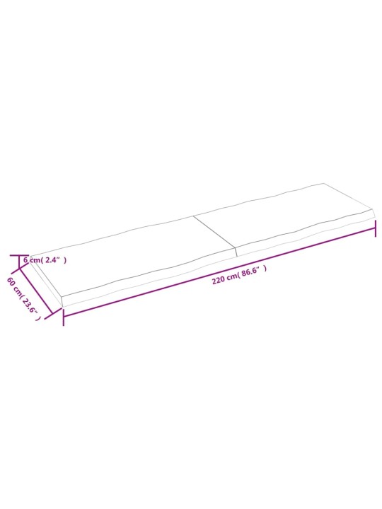 Stolní deska hnědá 220x60x(2-6)cm ošetřený dřevo živá hrana