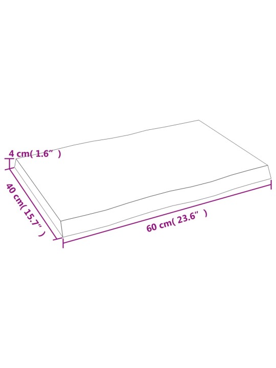 Stolní deska tmavě hnědá 60x40x(2-4)cm ošetřený dub živá hrana