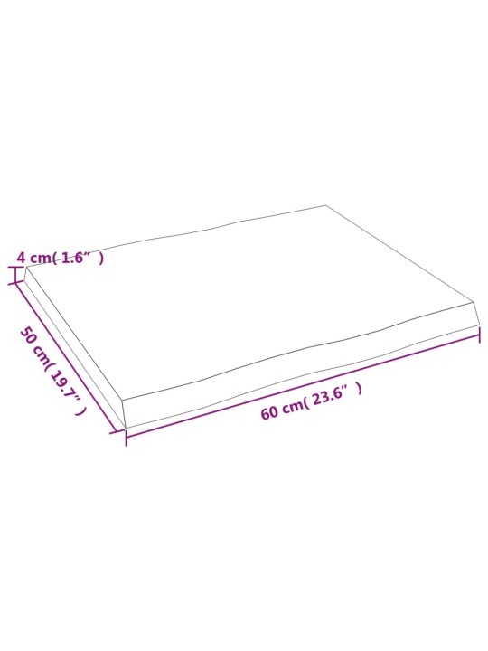 Stolní deska tmavě hnědá 60x50x(2-4)cm ošetřený dub živá hrana
