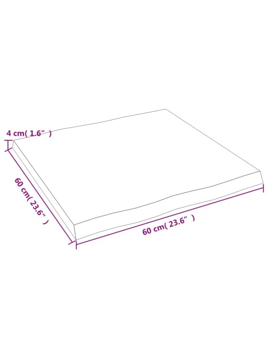 Stolní deska tmavě hnědá 60x60x(2-4)cm ošetřený dub živá hrana