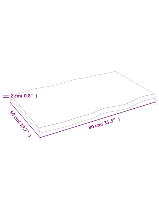 Stolní deska tmavě hnědá 80 x 50 x 2 cm ošetřený dub živá hrana