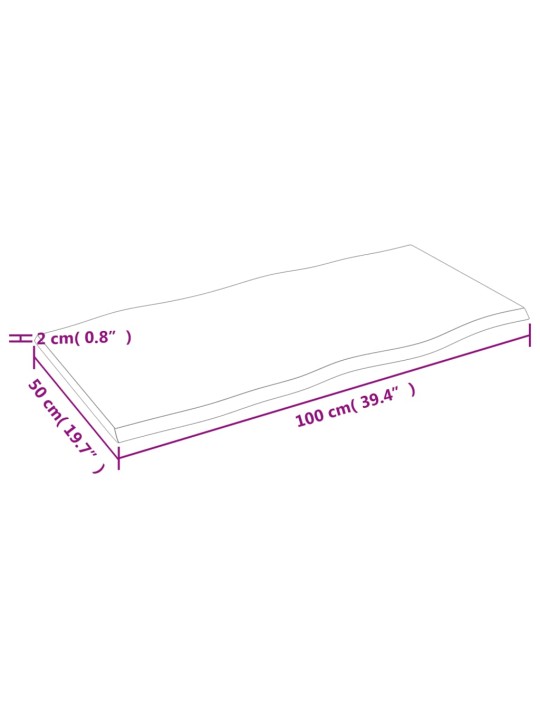 Stolní deska tmavě hnědá 100 x 50 x 2cm ošetřený dub živá hrana