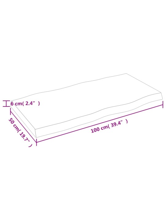 Stolní deska tmavě hnědá 100x50x(2-6)cm ošetřený dub živá hrana