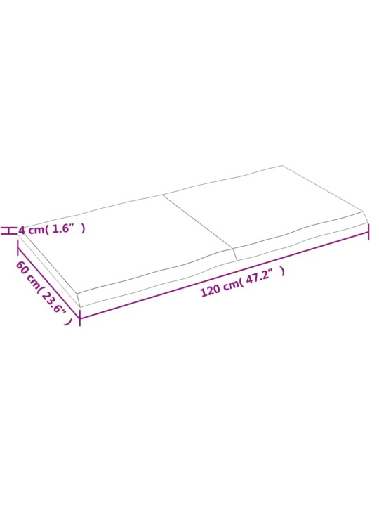 Stolní deska tmavě hnědá 120x60x(2-4)cm ošetřený dub živá hrana