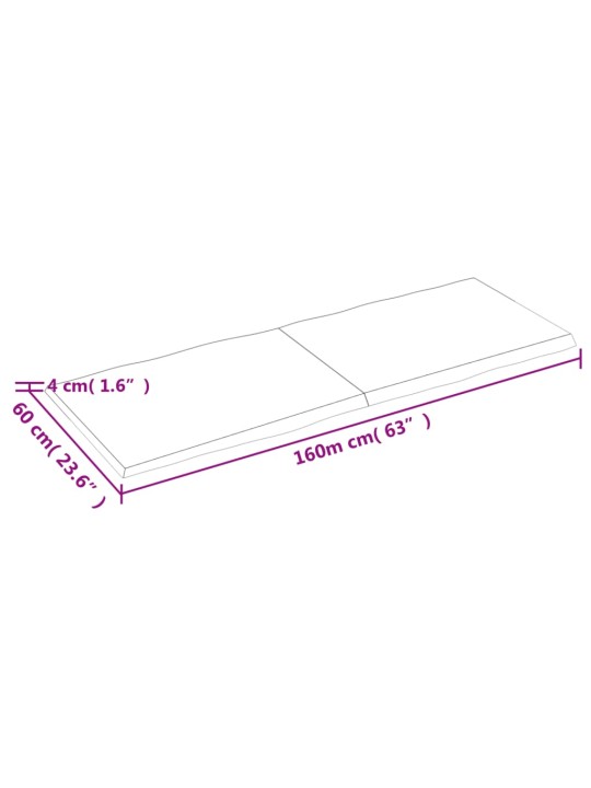 Stolní deska tmavě hnědá 160x60x(2-4)cm ošetřený dub živá hrana