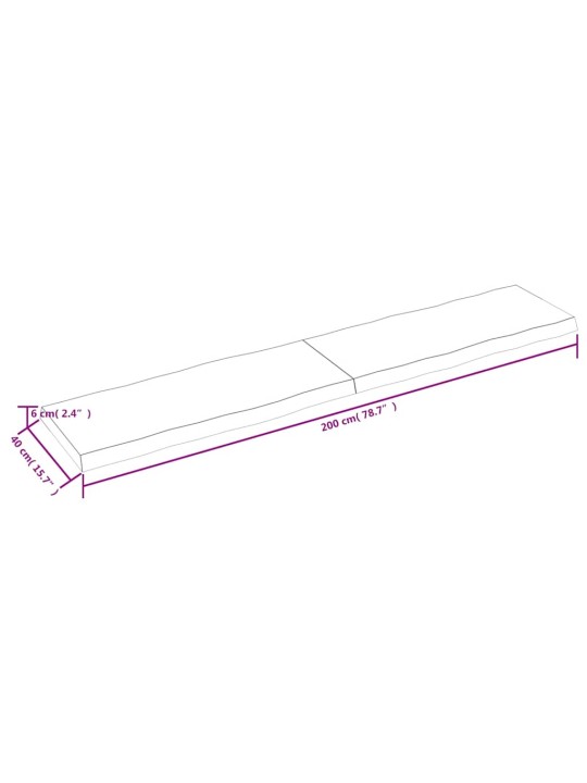 Stolní deska tmavě hnědá 200x40x(2-6)cm ošetřený dub živá hrana