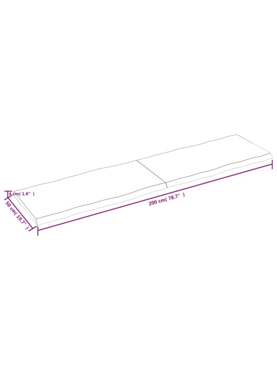 Stolní deska tmavě hnědá 200x50x(2-4)cm ošetřený dub živá hrana