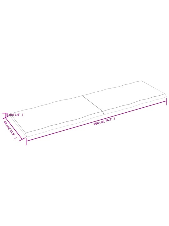 Stolní deska tmavě hnědá 200x60x(2-4)cm ošetřený dub živá hrana