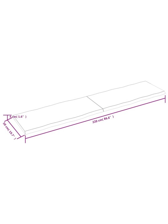 Stolní deska tmavě hnědá 220x50x(2-4)cm ošetřený dub živá hrana