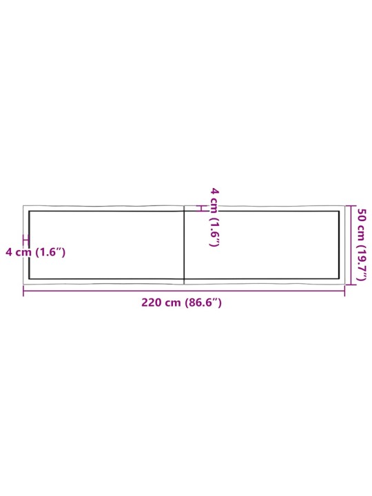 Stolní deska tmavě hnědá 220x50x(2-6)cm ošetřený dub živá hrana