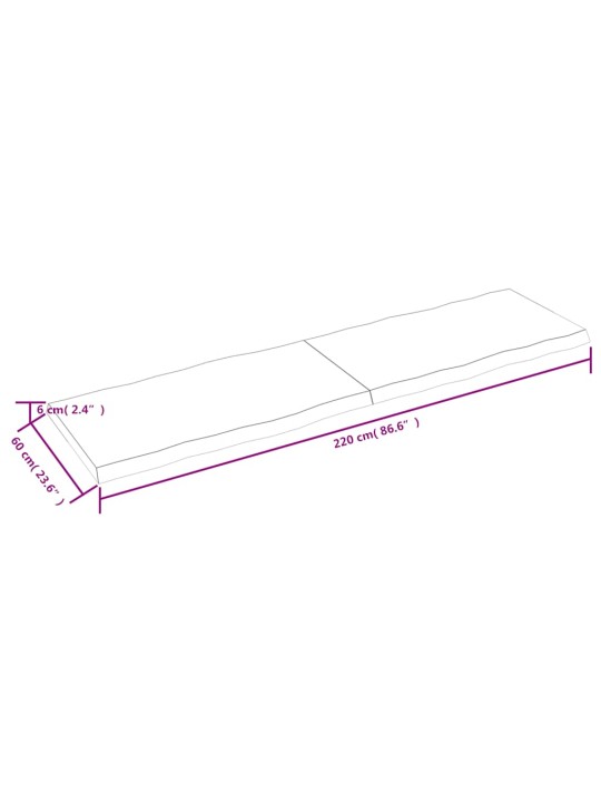 Stolní deska tmavě hnědá 220x60x(2-6)cm ošetřený dub živá hrana
