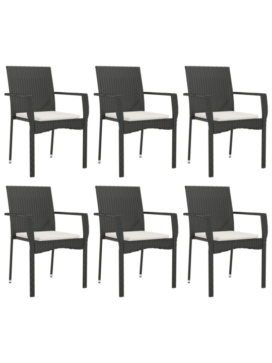 7dílný zahradní jídelní set s poduškami černý polyratan
