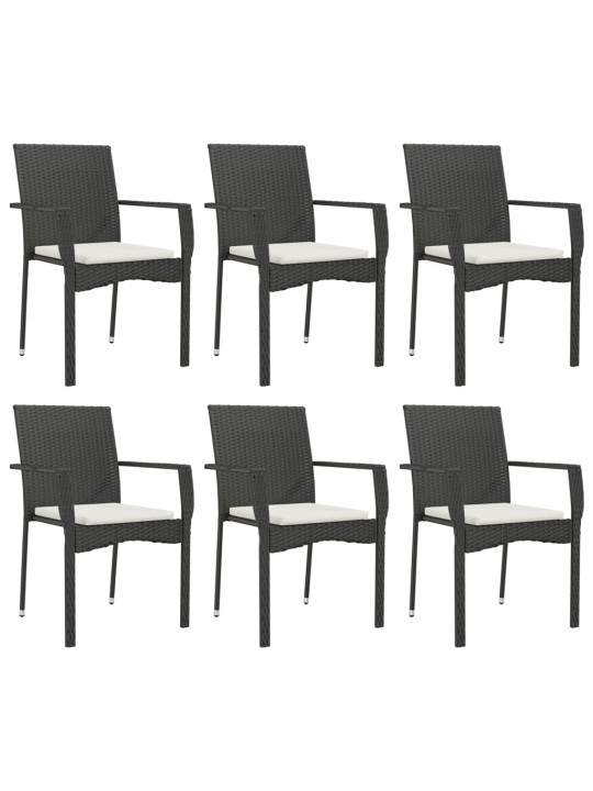 7dílný zahradní jídelní set s poduškami černý polyratan