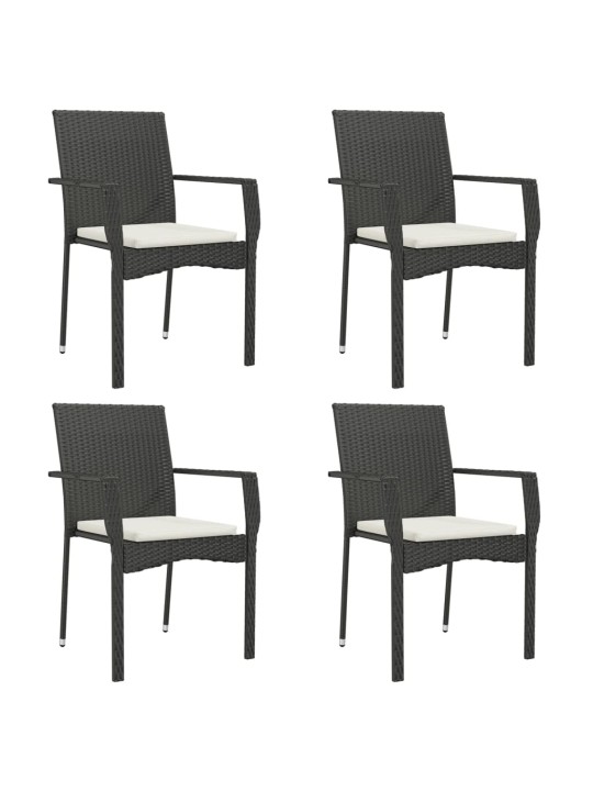 5dílný zahradní jídelní set s poduškami černý polyratan