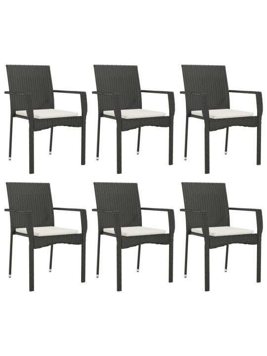7dílný zahradní jídelní set s poduškami černý polyratan